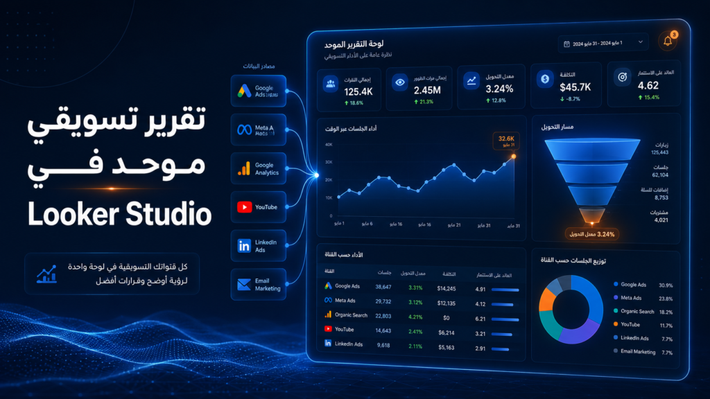 كيف تبني تقريراً تسويقياً موحداً يجمع كل قنواتك في Google Looker Studio؟