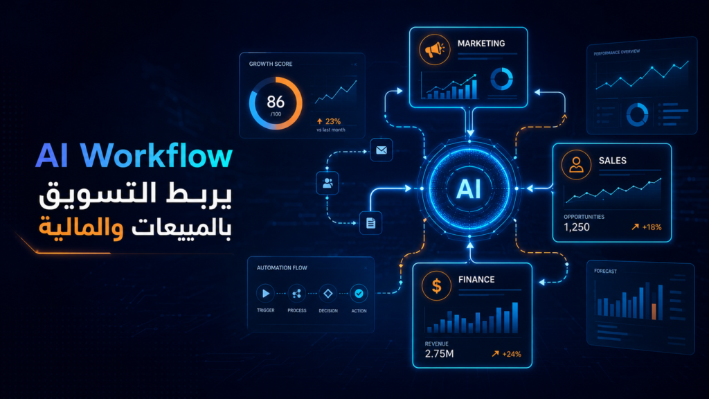 هندسة العمليات الحديثة: كيف تصمم AI Workflow يربط قسم التسويق بالمبيعات والإدارة المالية آليًا؟