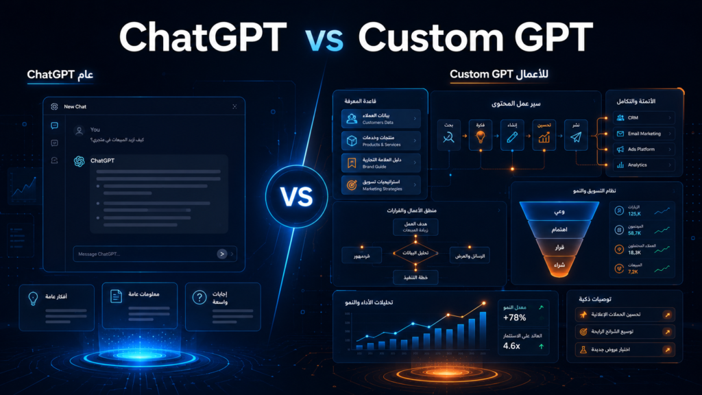 ChatGPT vs Custom GPT: متى تحتاج Custom GPT بدل الاعتماد على ChatGPT العادي في عملك؟